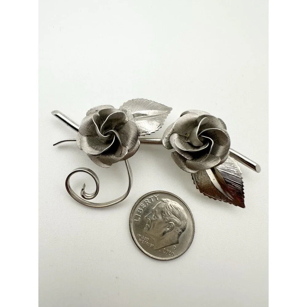 Vintage Sterling Silver 3d Rose Flower Brooch